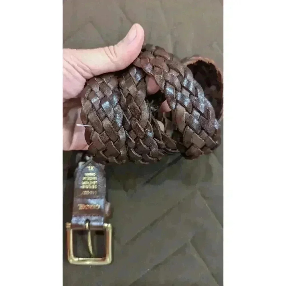 Braided brown leather belt w/ gold hardware size 46"